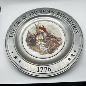1976 Bicentennial Pewter Plate Great American Revolution 1776 Canton OH 10.5"
